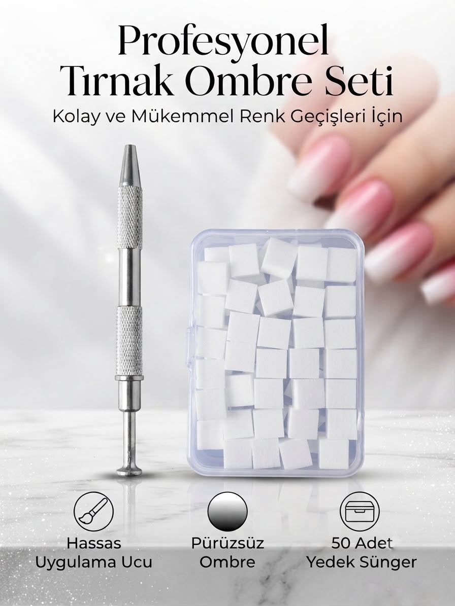  Kalıcı Oje, Protez Tırnak Ombre Nail Art Kalemi ve Yedek Sünger Seti
