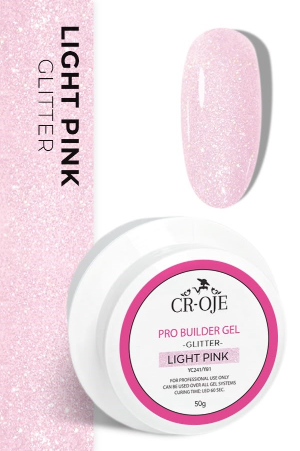 CROJE KALICI OJE (Orta Akışkan Kıvam) Pro Builder Gel (Glitter Light Pink) 50 gr