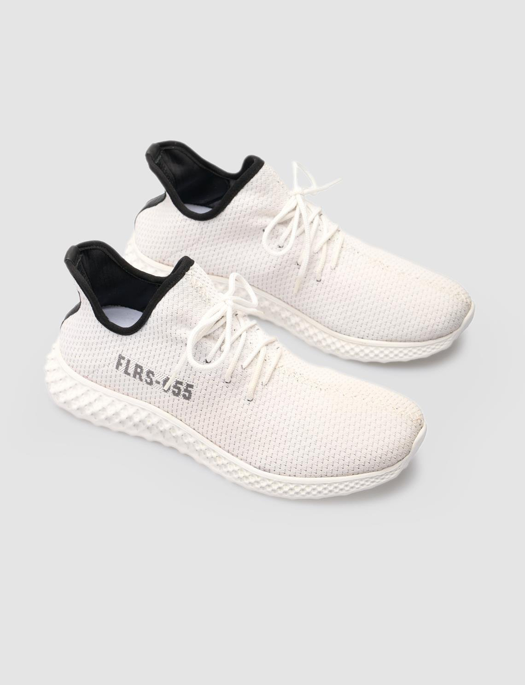 Men White Knit Lace Up Sneakers