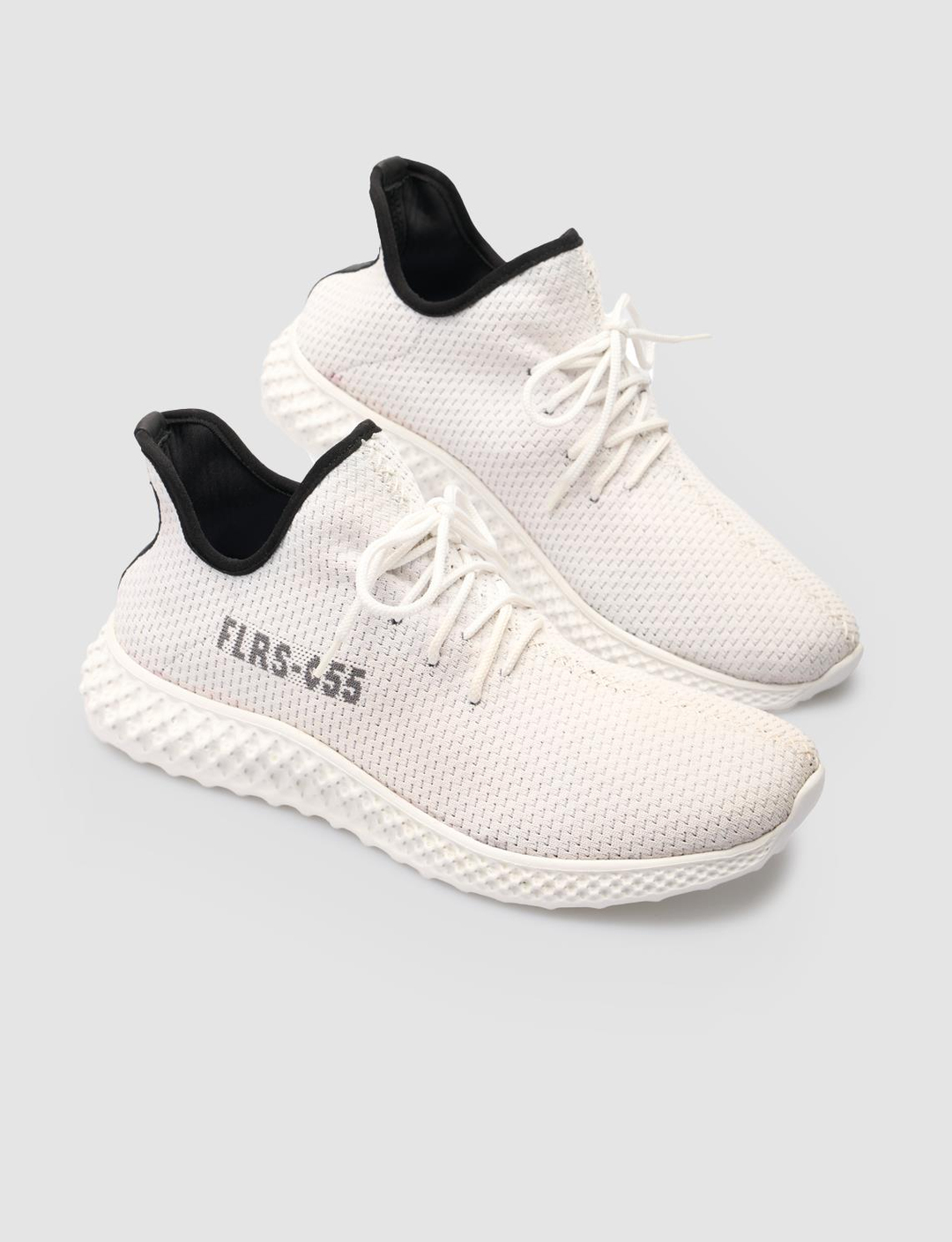 Men White Knit Lace Up Sneakers