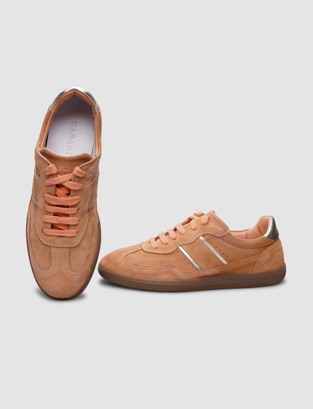 %100 Hakiki Deri Açık Turuncu Süet Bağcıklı Kadın Sneaker