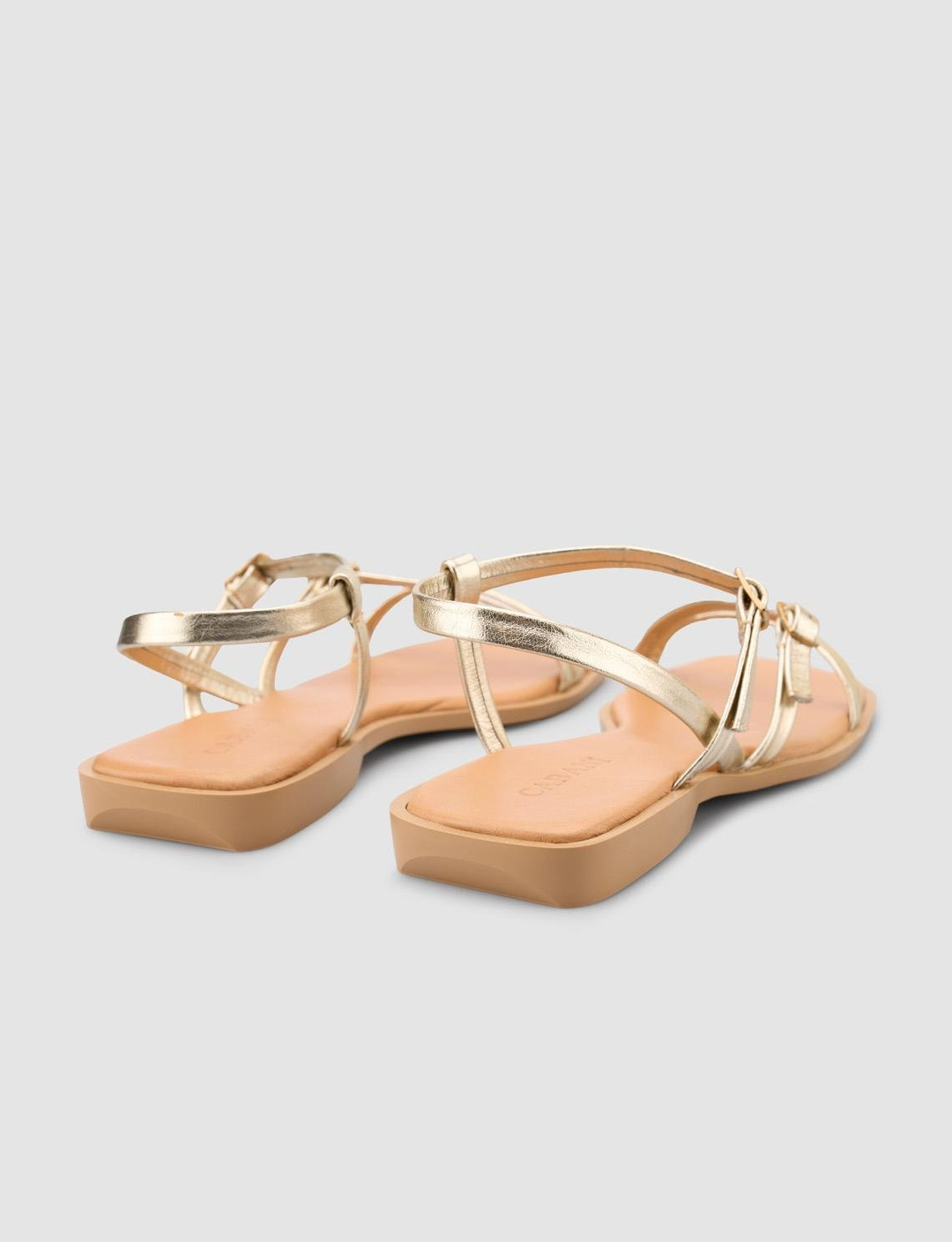 %100 Hakiki Deri Altın Rengi Kadın Sandalet