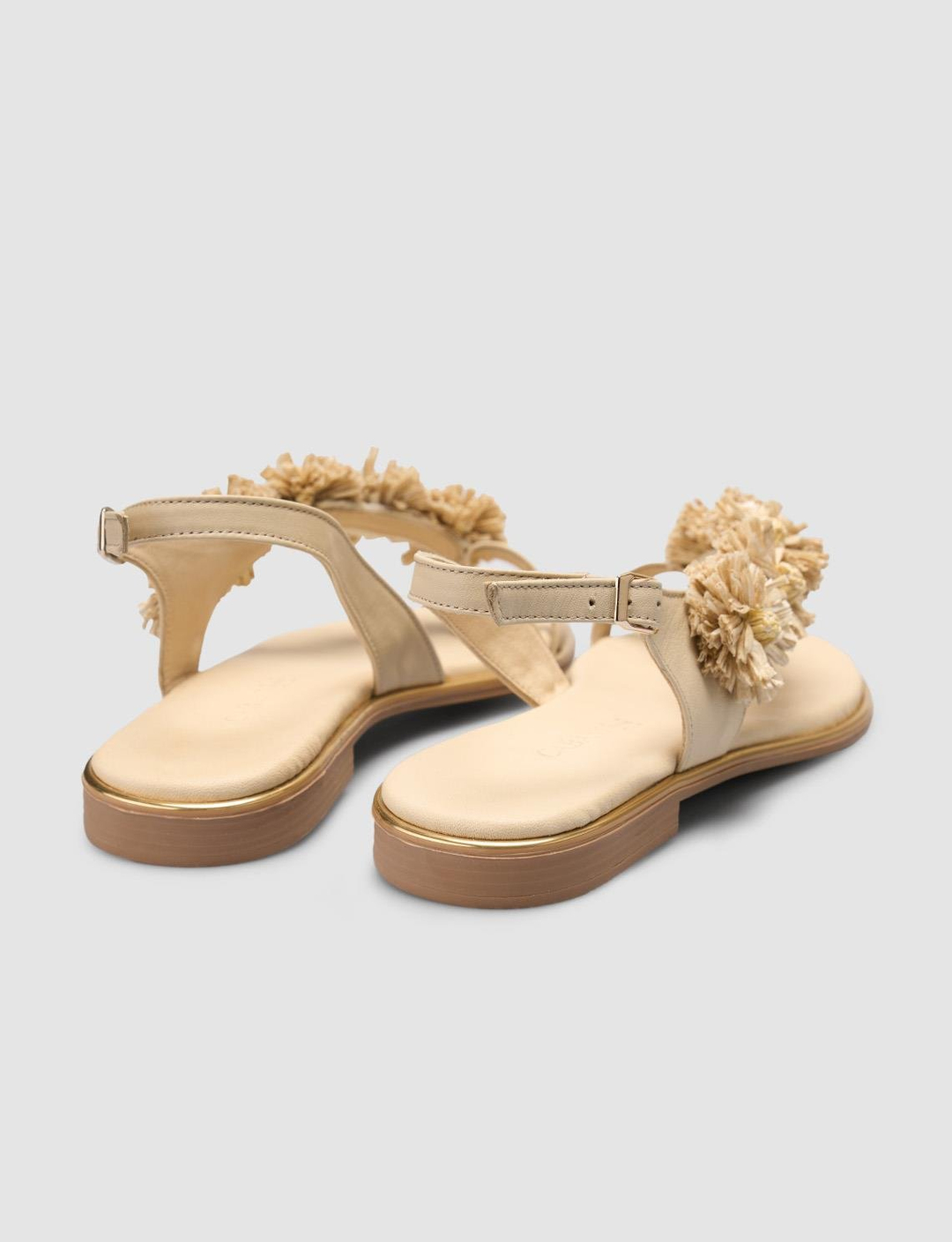 %100 Hakiki Deri Bej Kadın Sandalet