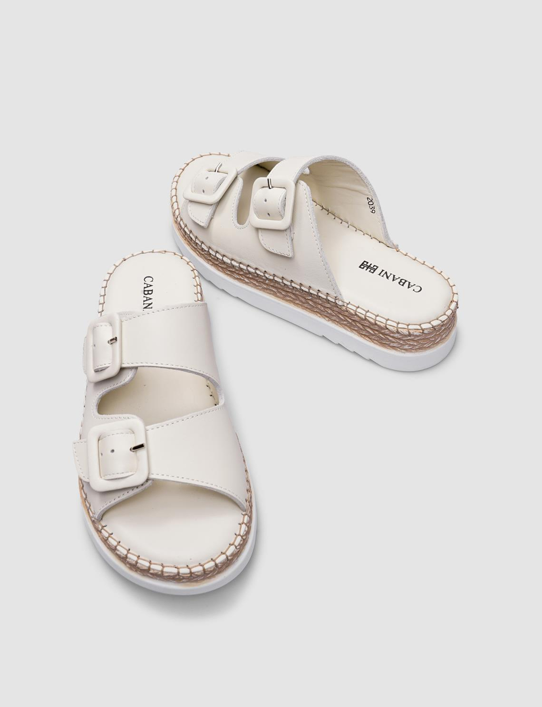 %100 Hakiki Deri Bej Kadın Terlik