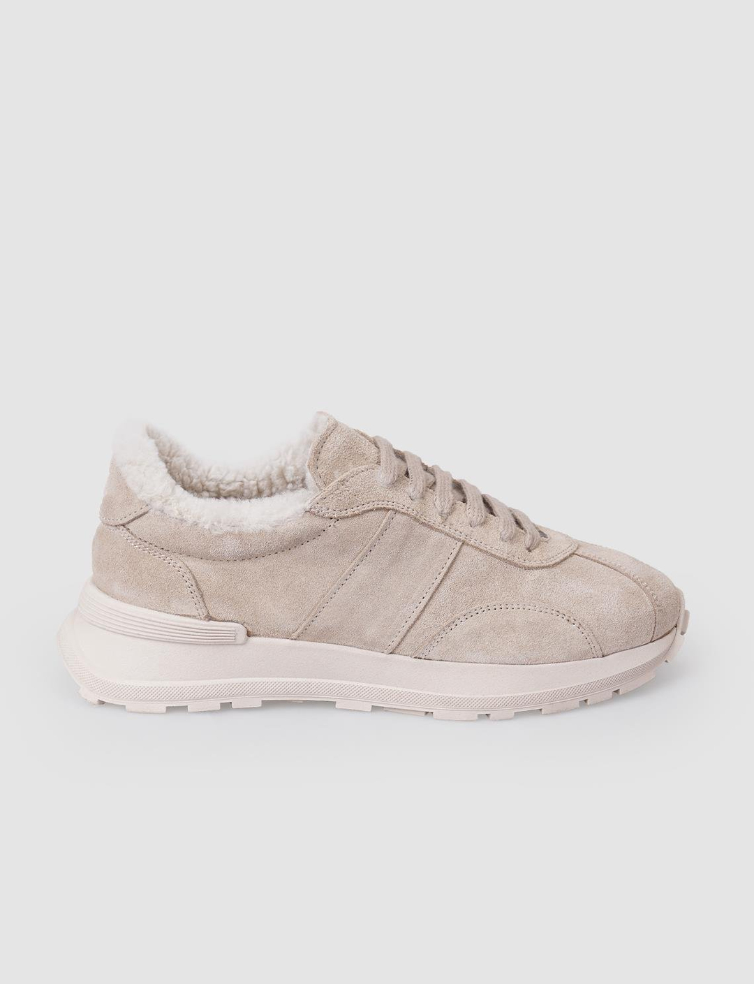 %100 Hakiki Deri Bej Süet Kürklü Kadın Spor Ayakkabı