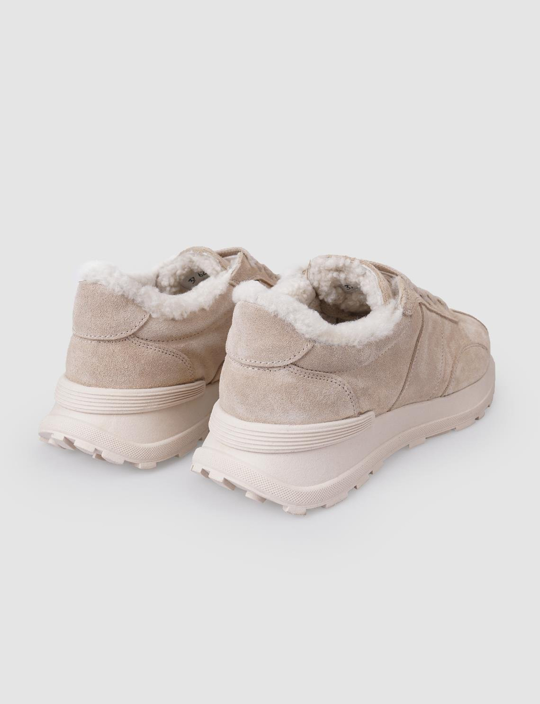 %100 Hakiki Deri Bej Süet Kürklü Kadın Spor Ayakkabı