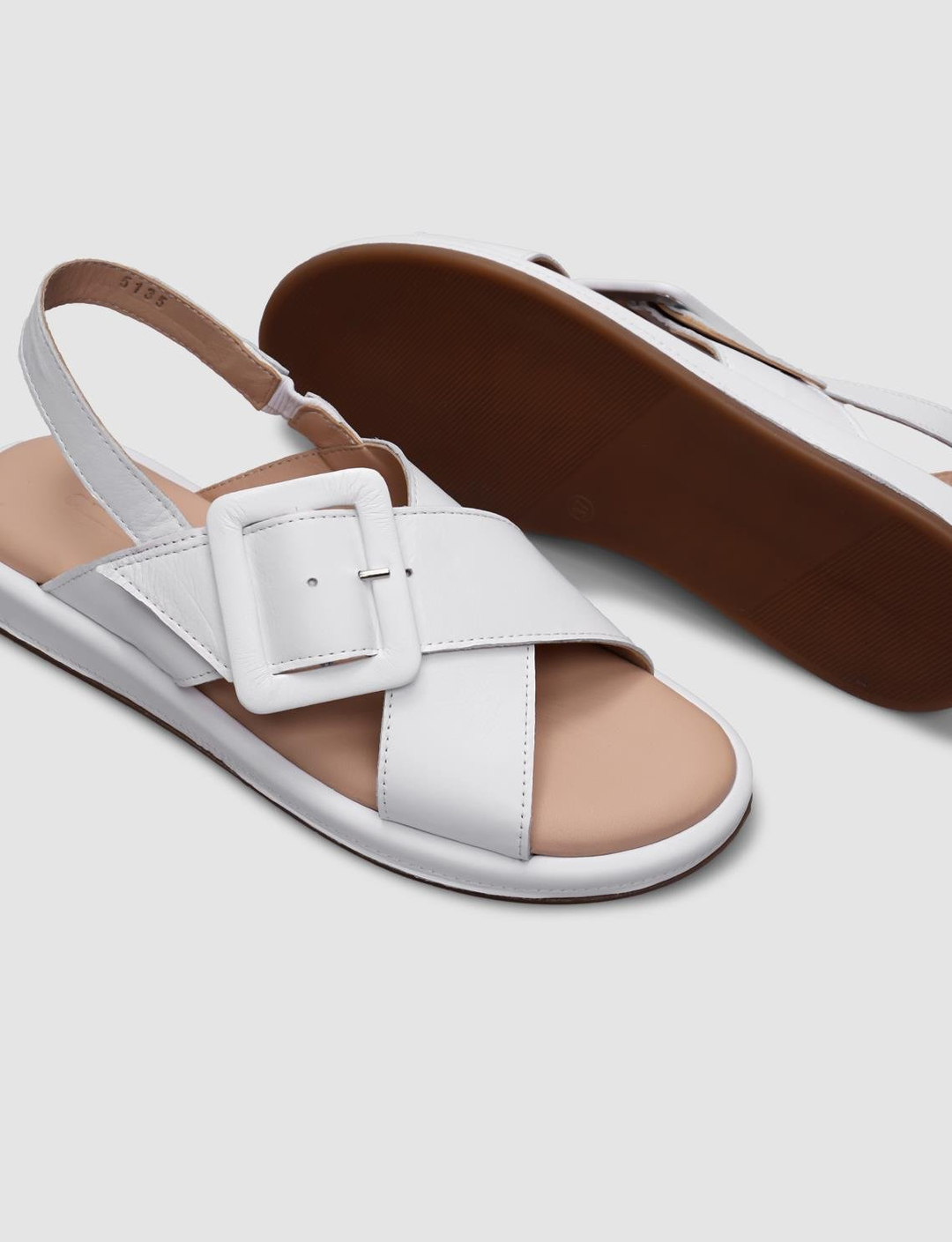 %100 Hakiki Deri Beyaz Kadın Sandalet