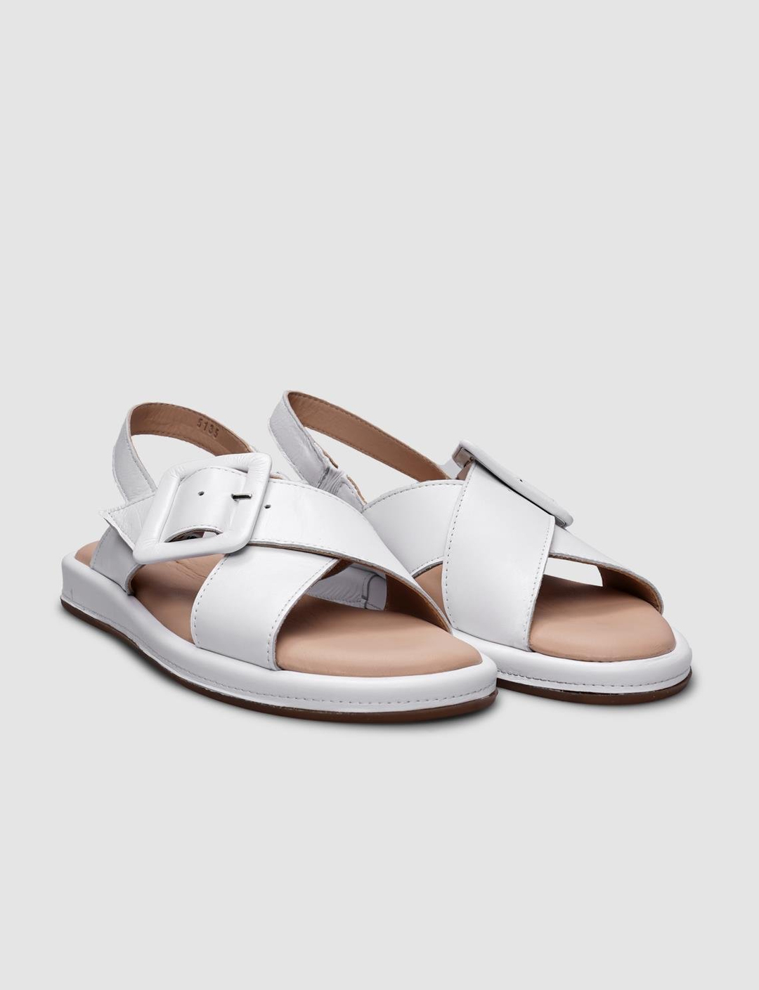 %100 Hakiki Deri Beyaz Kadın Sandalet