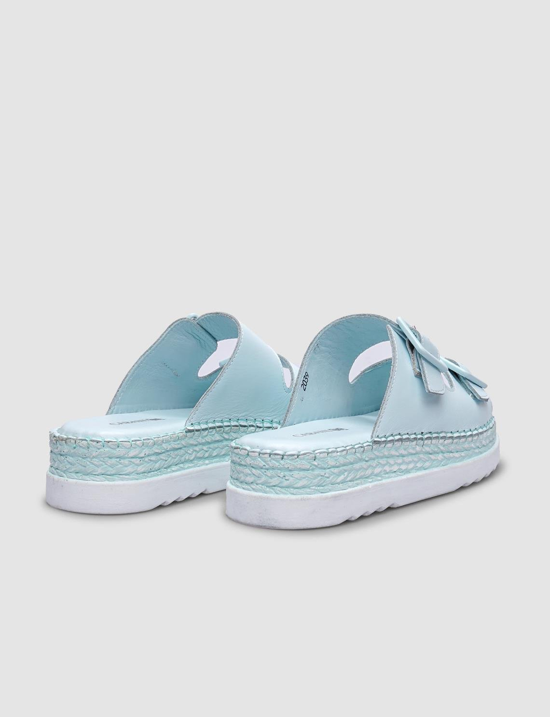 %100 Hakiki Deri Mavi Kadın Terlik