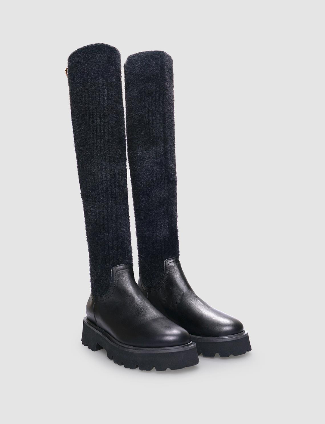 %100 Hakiki Deri Siyah Kadın Dizüstü Günlük Çizme