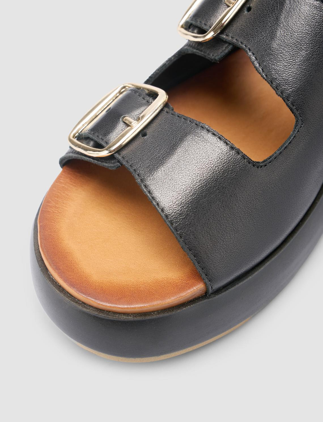 %100 Hakiki Deri Siyah Kadın Sandalet