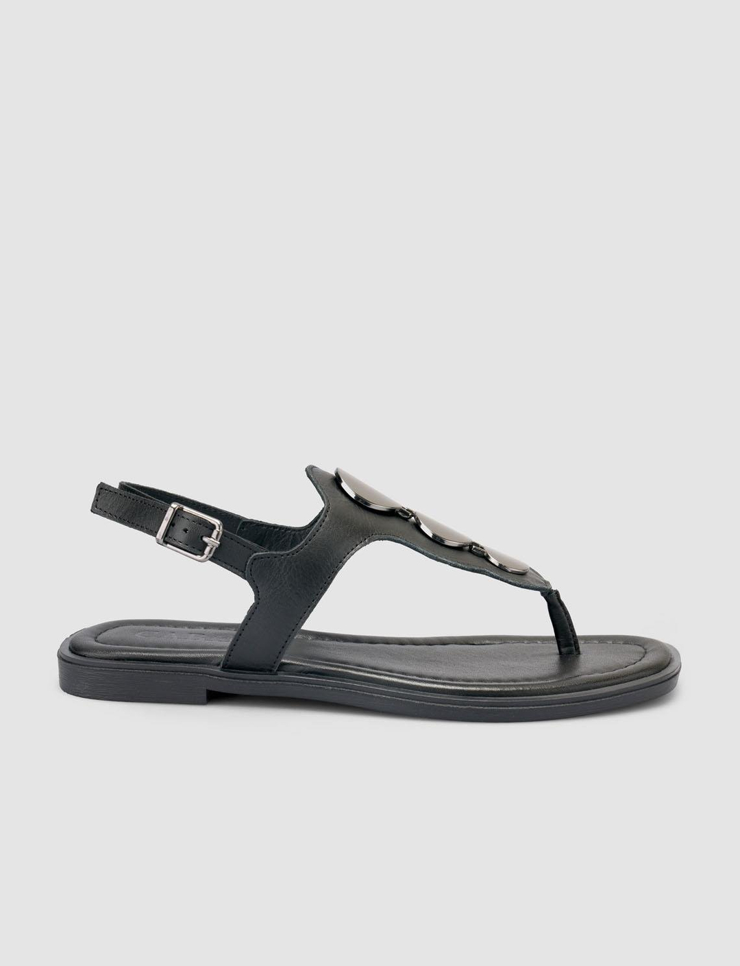 %100 Hakiki Deri Siyah Kadın Sandalet