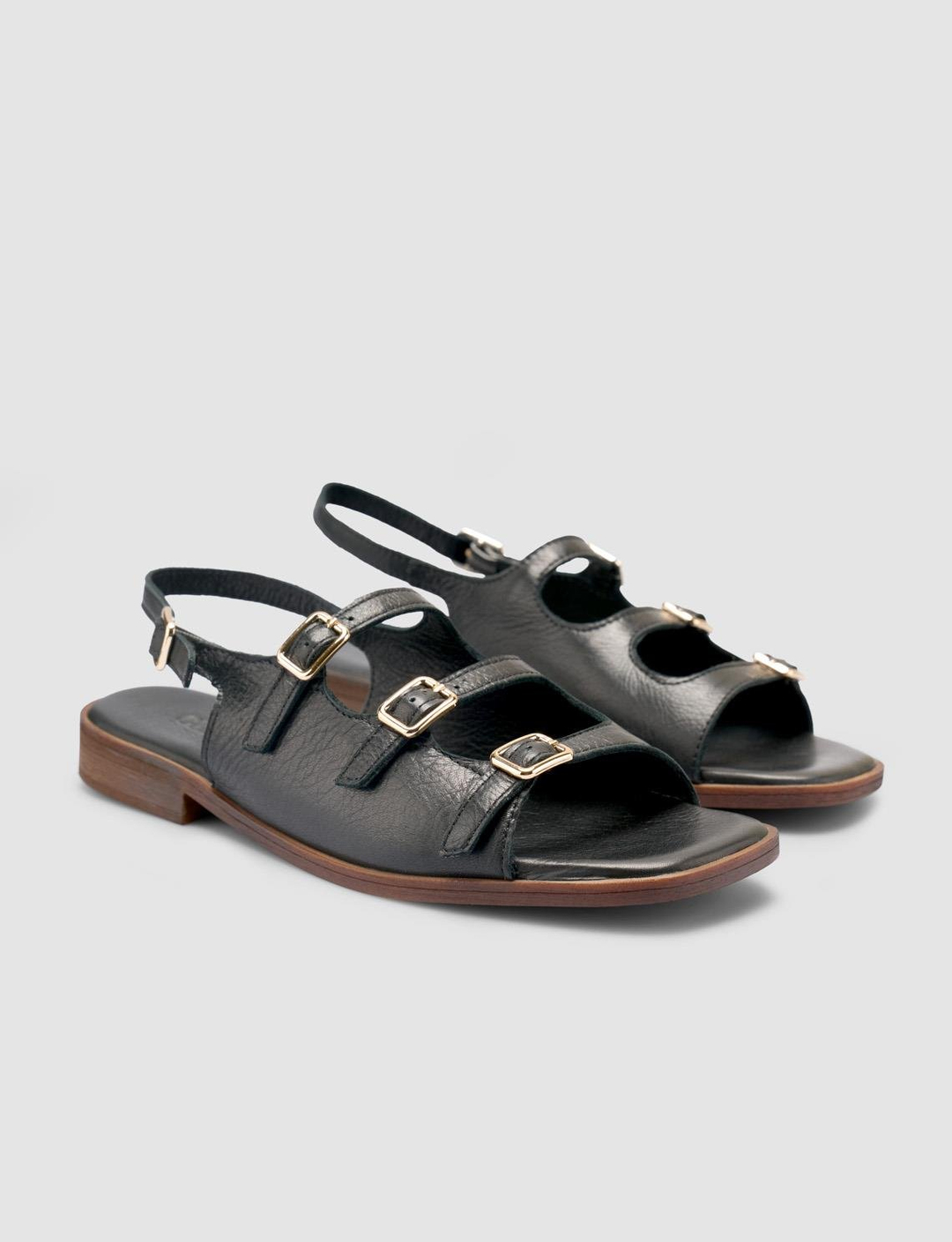 %100 Hakiki Deri Siyah Kadın Sandalet