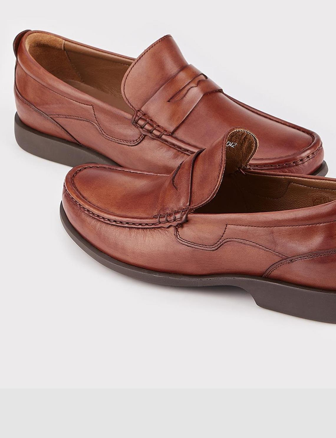 Men Tan Genuine Leather Slip On Penny Loafers