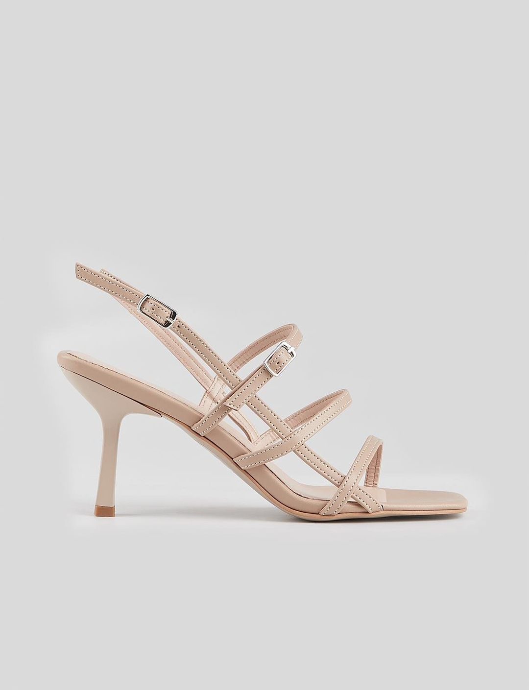 Women Beige Stiletto Heeled Ankle Strap Sandals