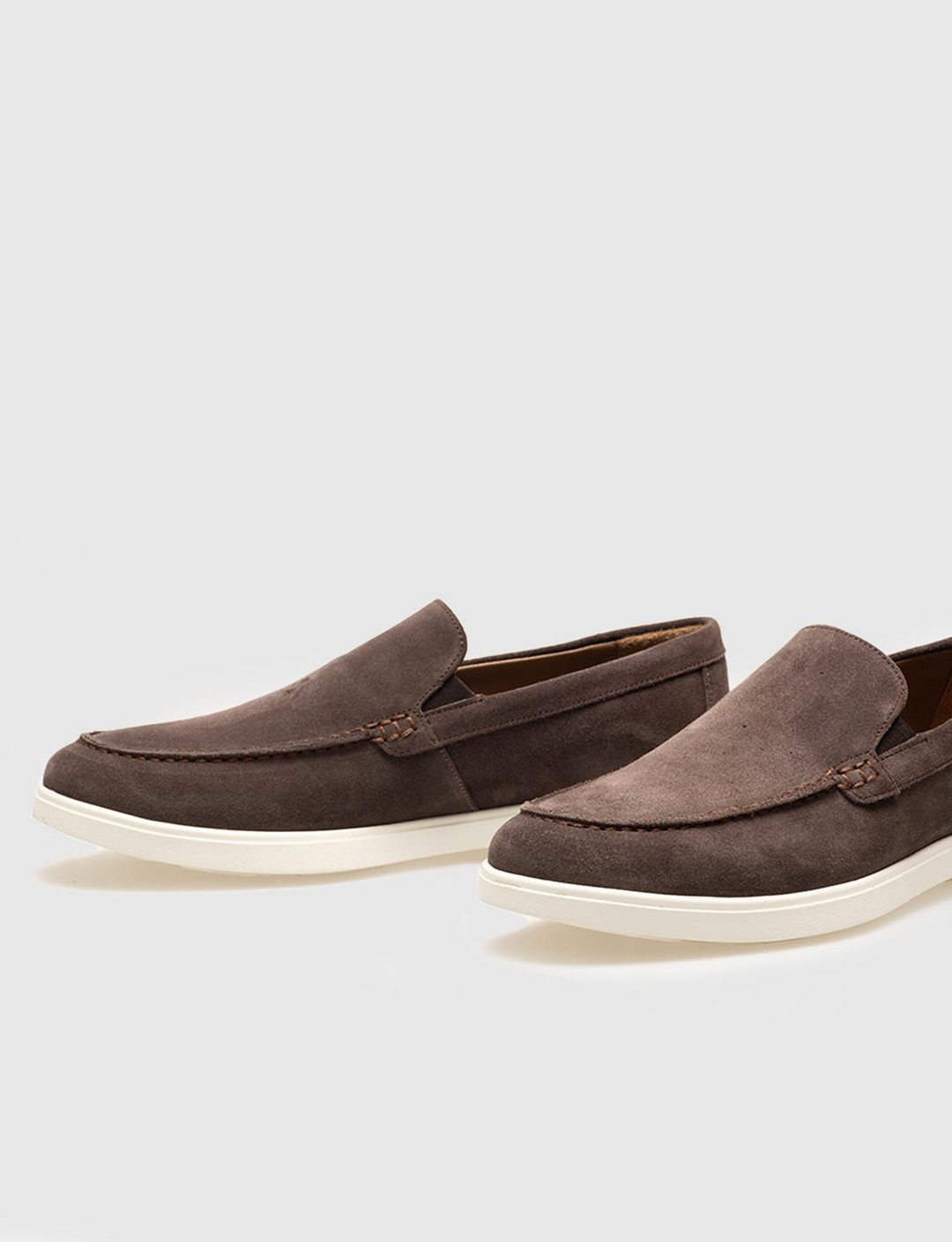 Beyaz Tabanlı Hakiki Deri Kahverengi Süet Erkek Günlük Ayakkabı