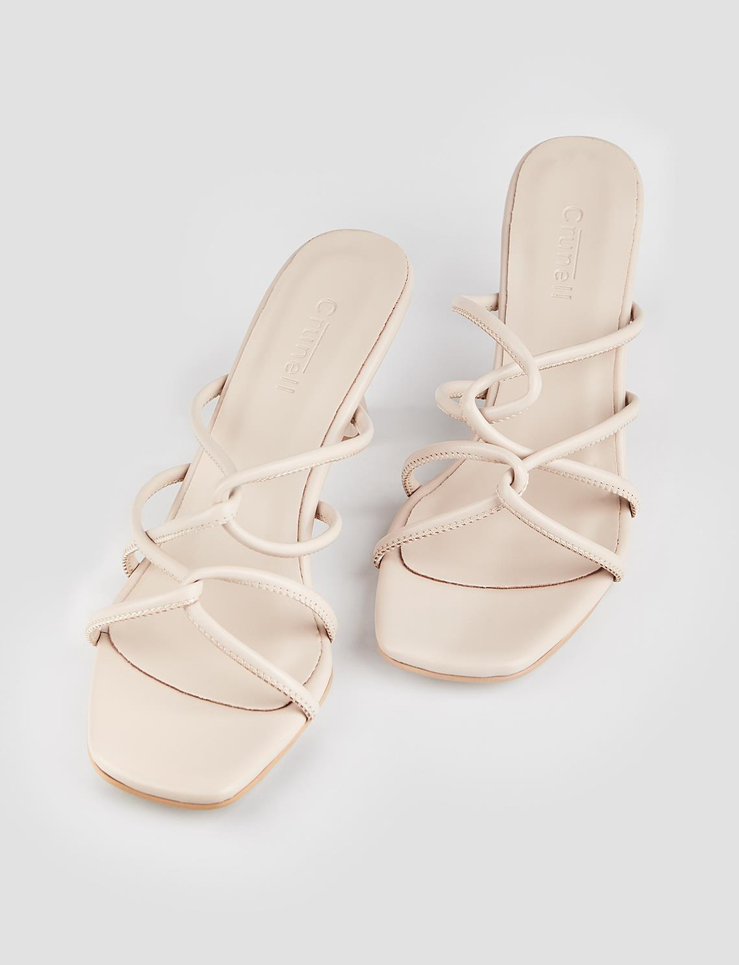 Çapraz Bantlı Bej Kadın İnce Topuklu Terlik