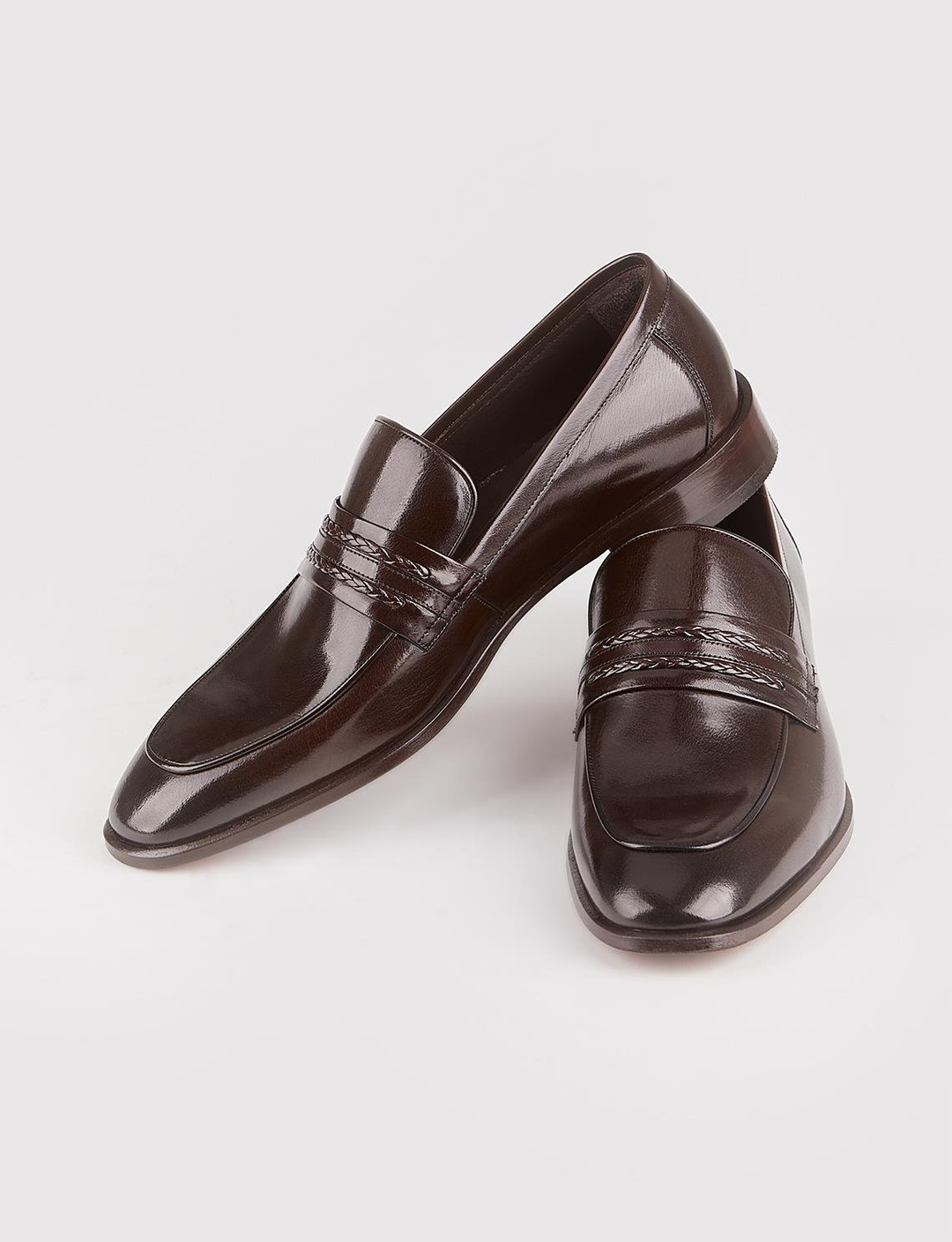 Dikiş Detaylı Hakiki Deri Kahverengi Erkek Klasik Ayakkabı