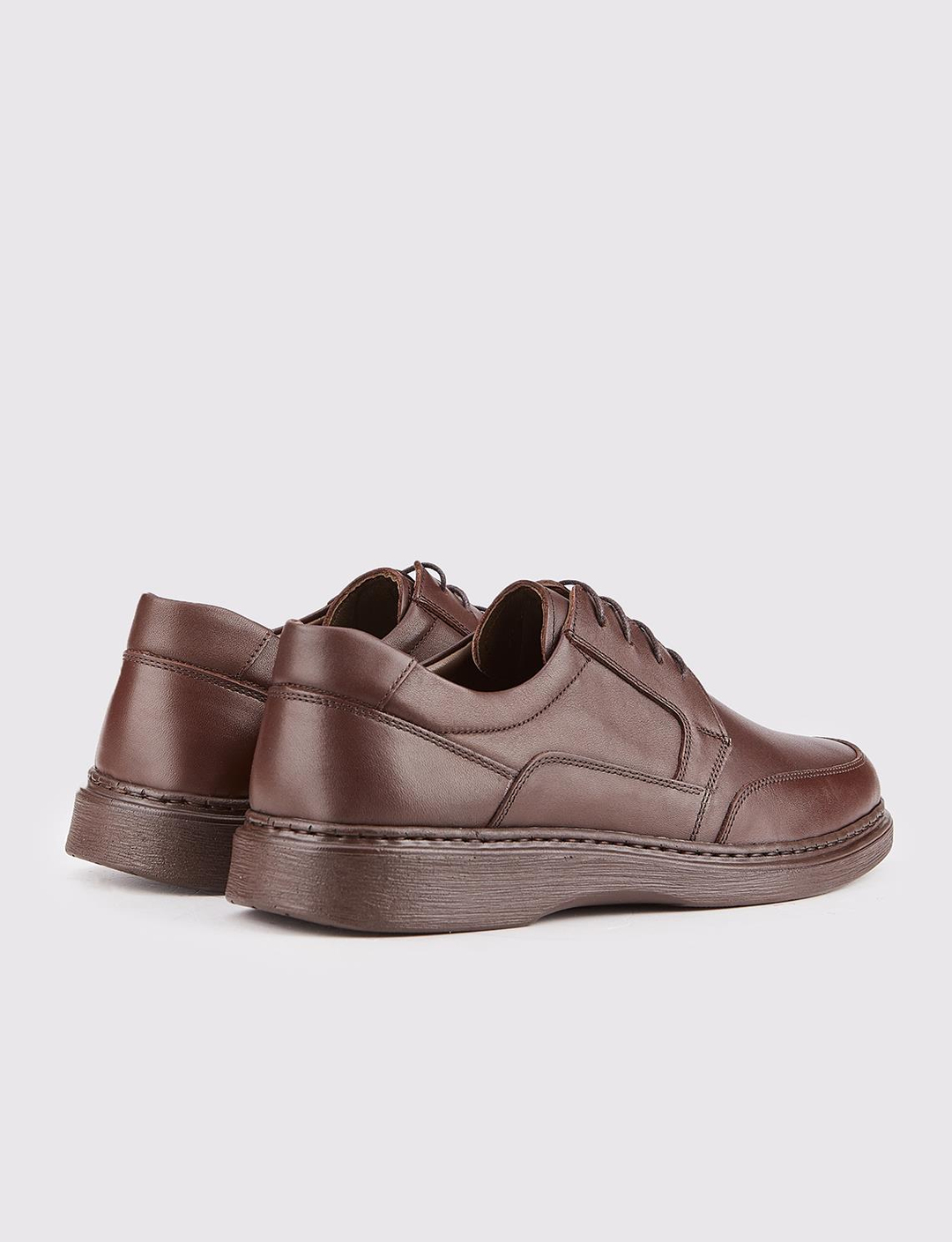 Erkek Hakiki Deri Bağcıklı Kahverengi Günlük Ayakkabı