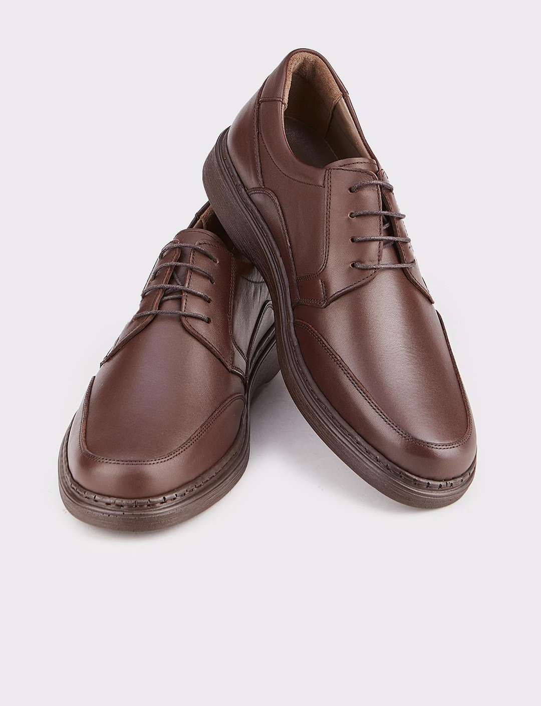 Erkek Hakiki Deri Bağcıklı Kahverengi Günlük Ayakkabı