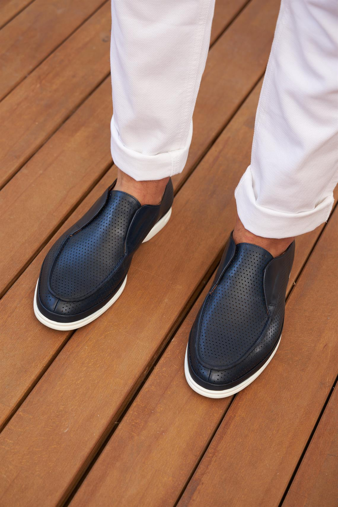 Erkek Hakiki Deri Eva Tabanlı Lacivert Günlük Ayakkabı