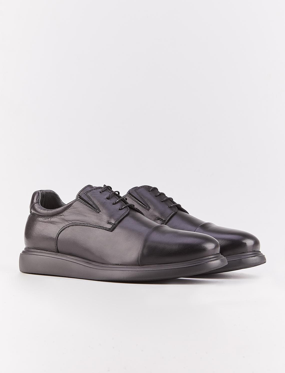 Erkek Hakiki Deri Eva Tabanlı Siyah Bağcıklı Günlük Ayakkabı