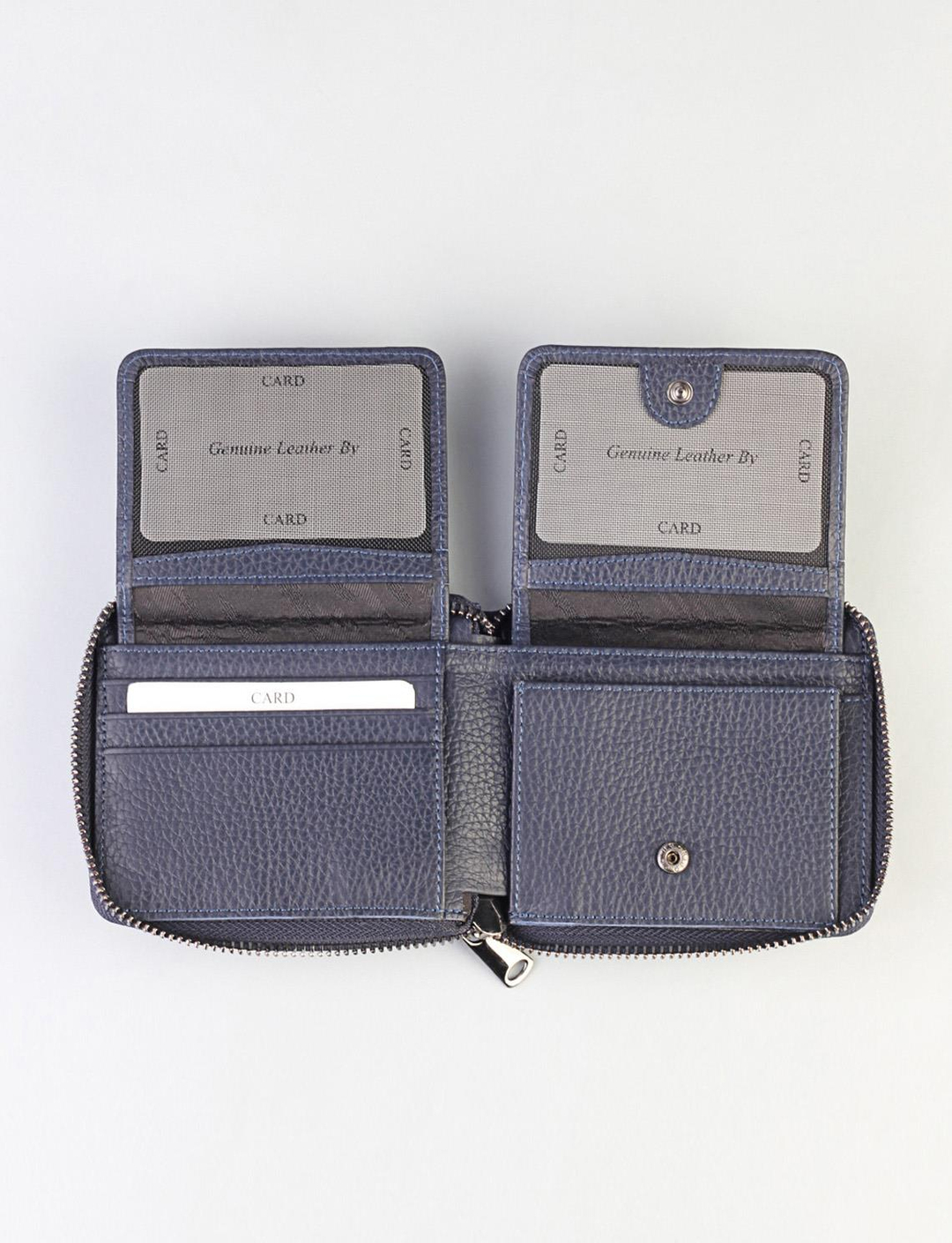 Erkek Hakiki Deri Fermuar Detaylı Lacivert Cüzdan