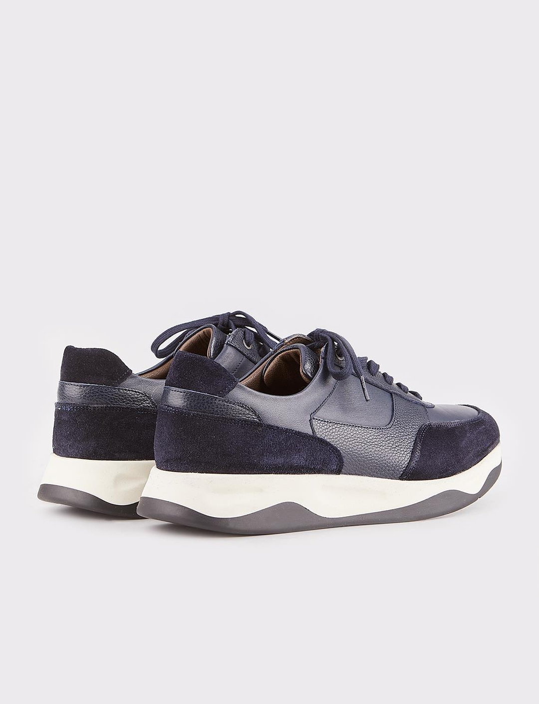 Erkek Hakiki Deri Lacivert Bağcıklı Spor Ayakkabı