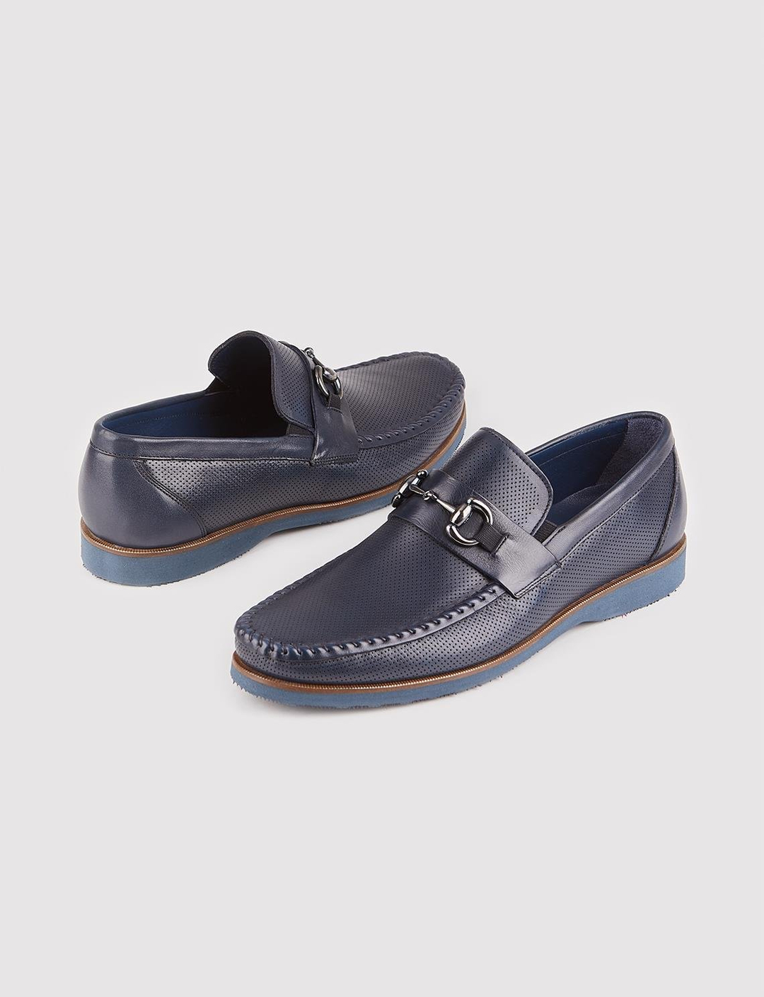 Erkek Hakiki Deri Metal Toka Aksesuarlı Lacivert Günlük Ayakkabı