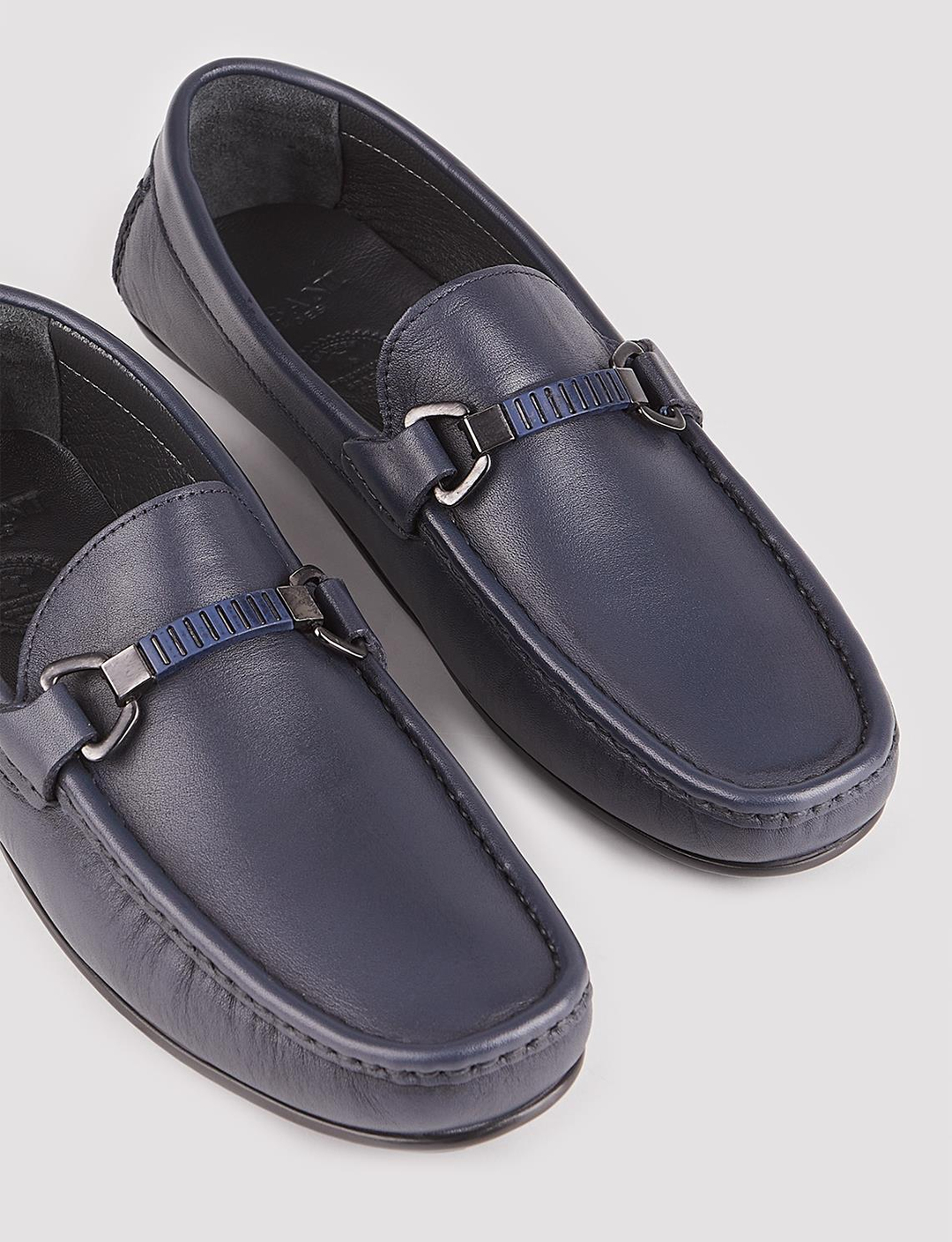 Men Navy Blue Genuine Leather Loafers