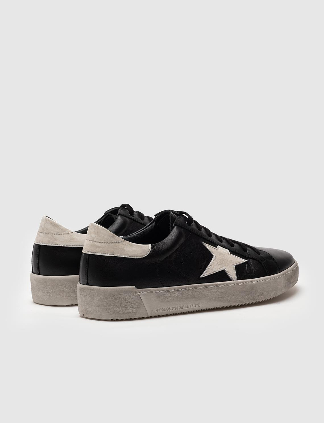 Men Black Genuine Leather Lace Up Sneakers