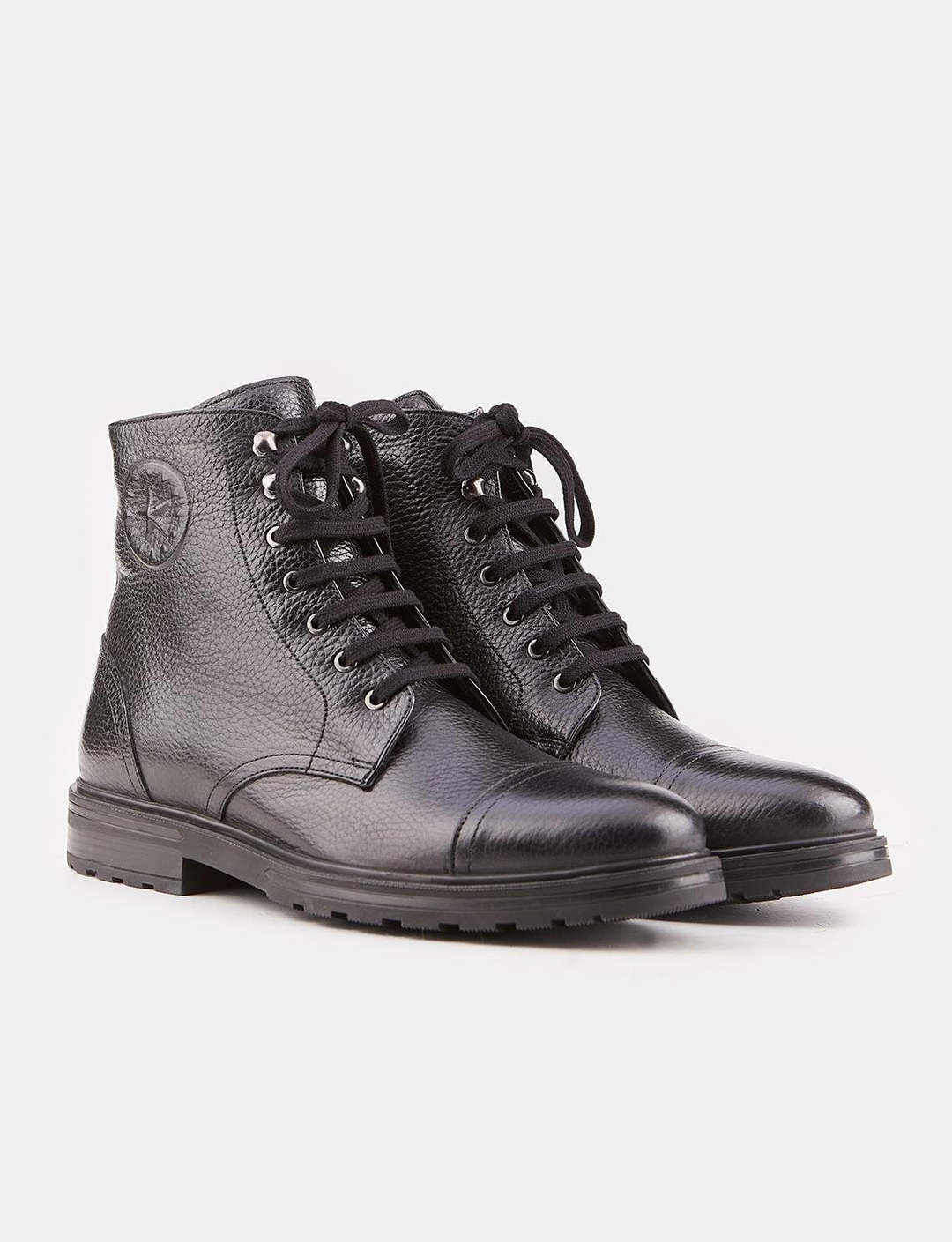 Erkek Hakiki Deri Siyah Bağcıklı Fermuarlı Günlük Bot