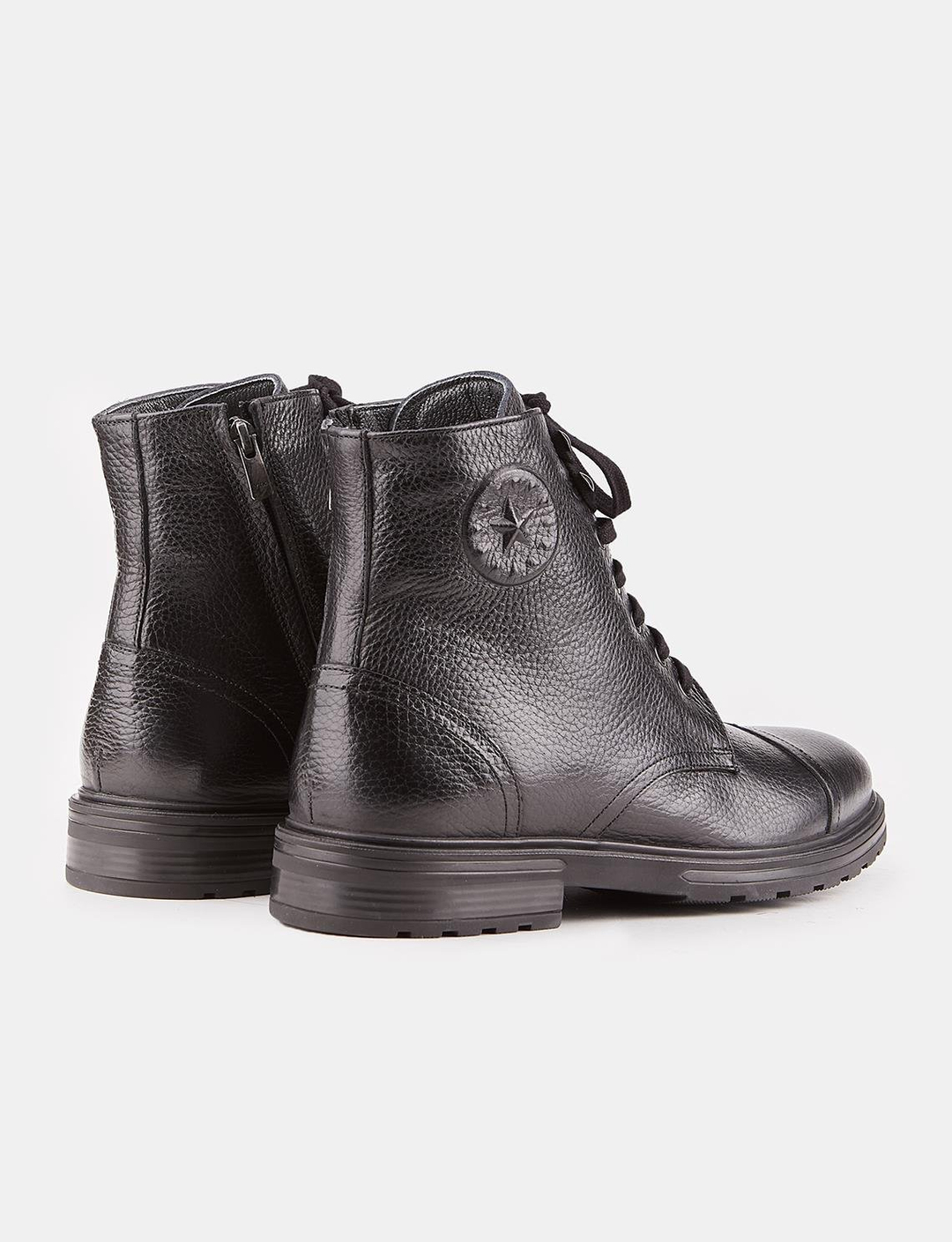 Erkek Hakiki Deri Siyah Bağcıklı Fermuarlı Günlük Bot