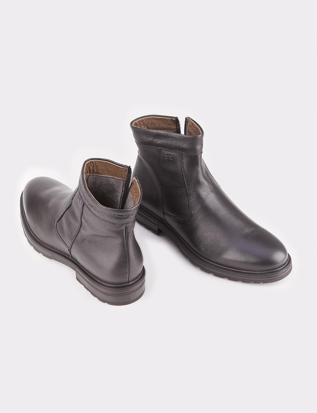 Erkek Hakiki Deri Siyah Fermuarlı Günlük Bot