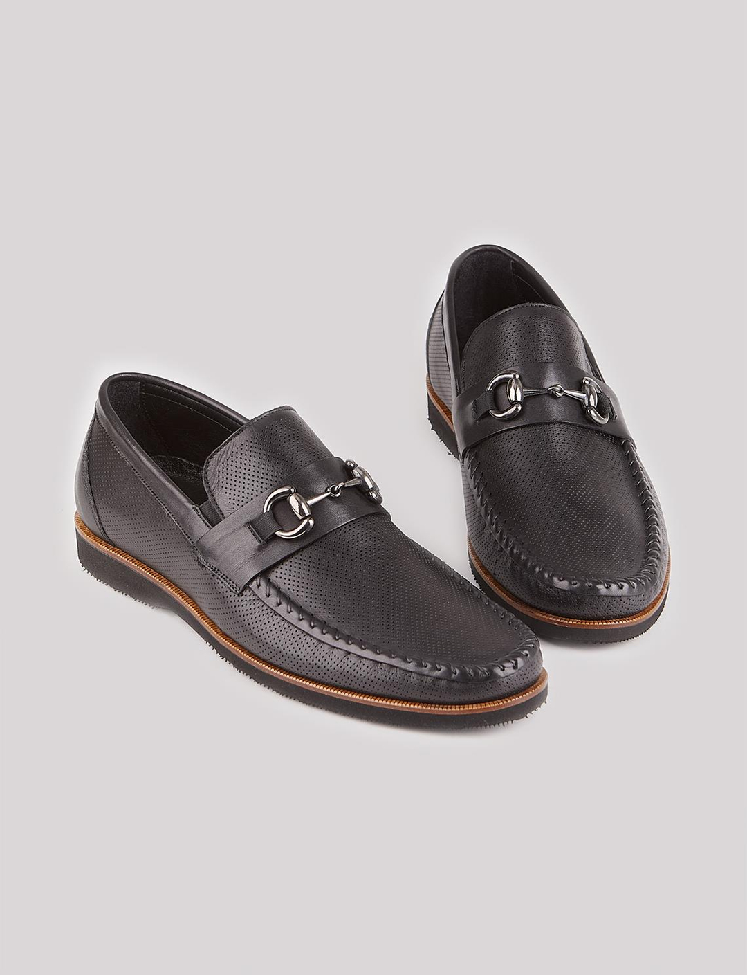 Erkek Hakiki Deri Siyah Toka Aksesuarlı Günlük Ayakkabı