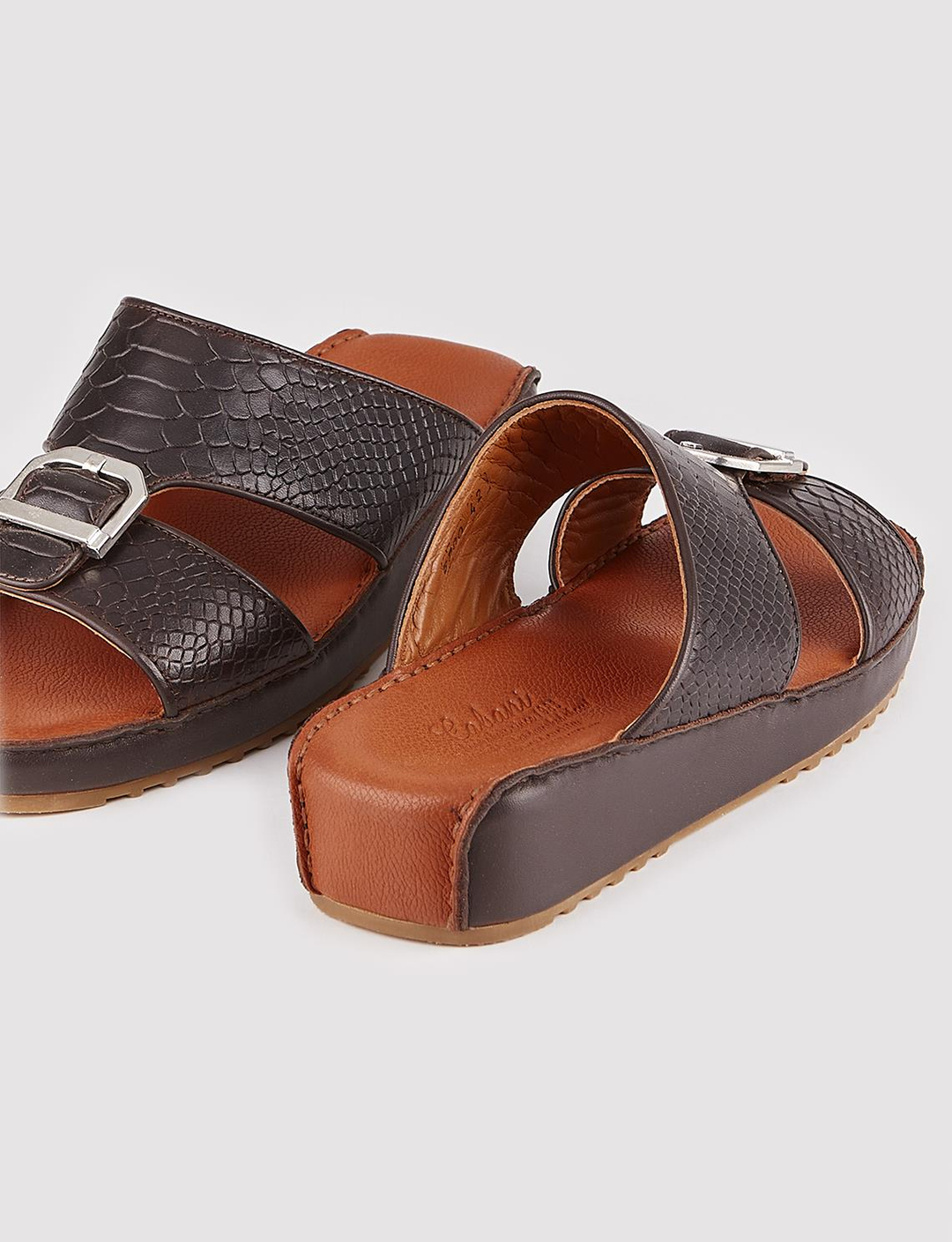 Erkek Hakiki Deri Toka Detaylı Kahverengi Terlik