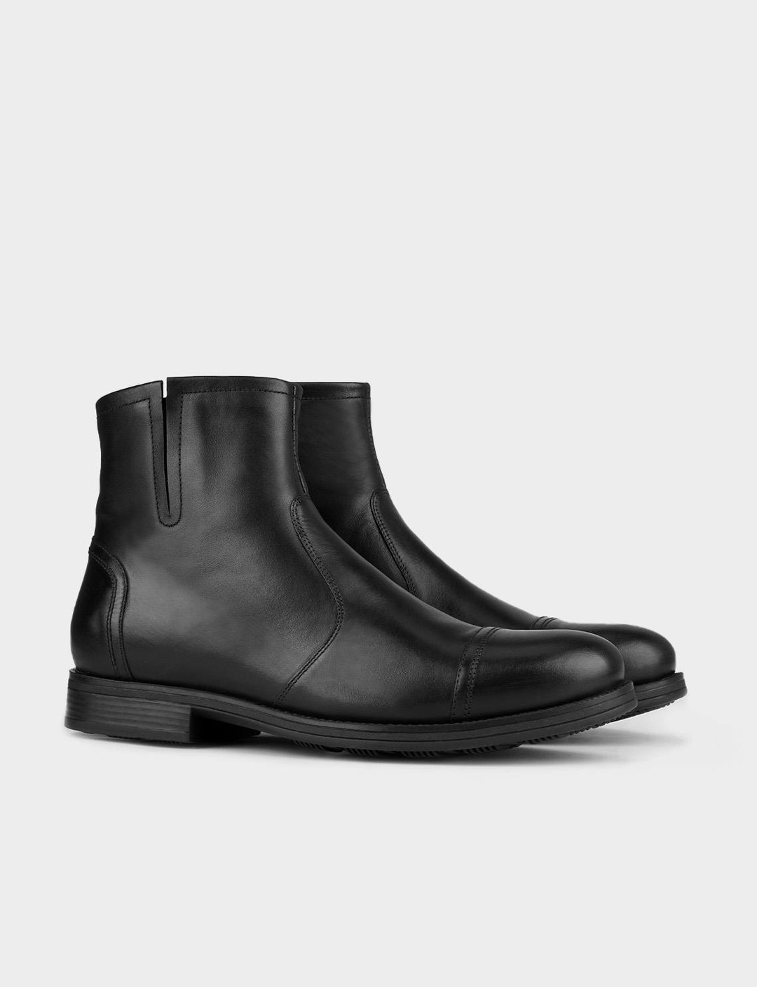 Men Black Genuine Leather Zipper Clousure Boots