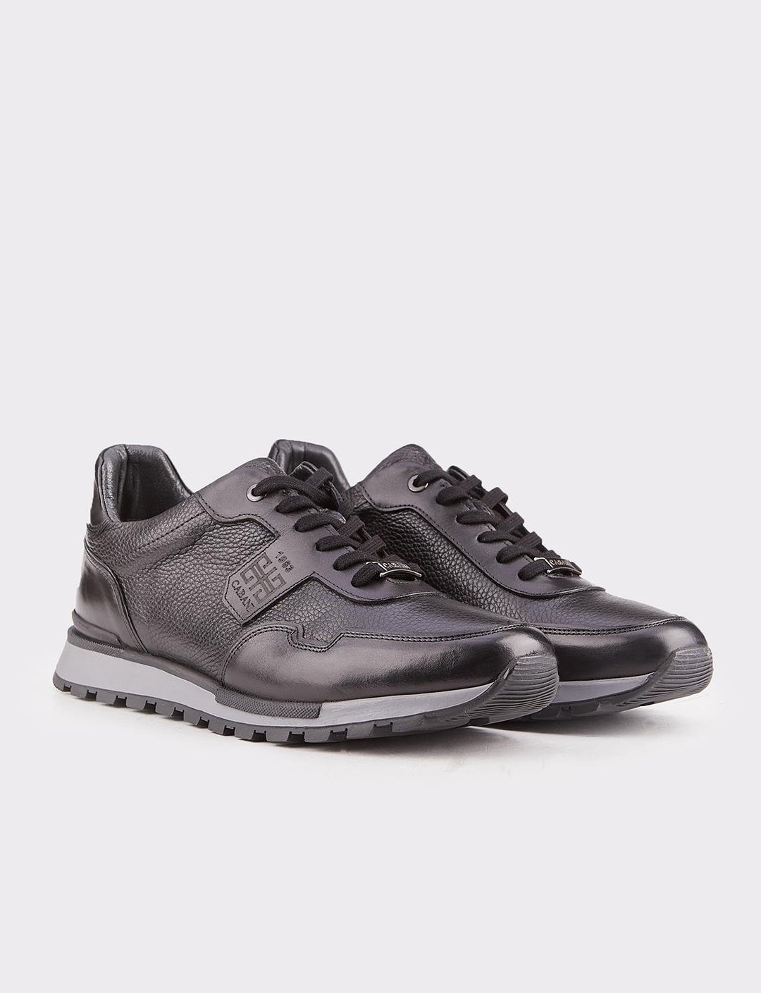 Erkek Özel Tasarım Hakiki Deri Siyah Bağcıklı Spor Ayakkabı