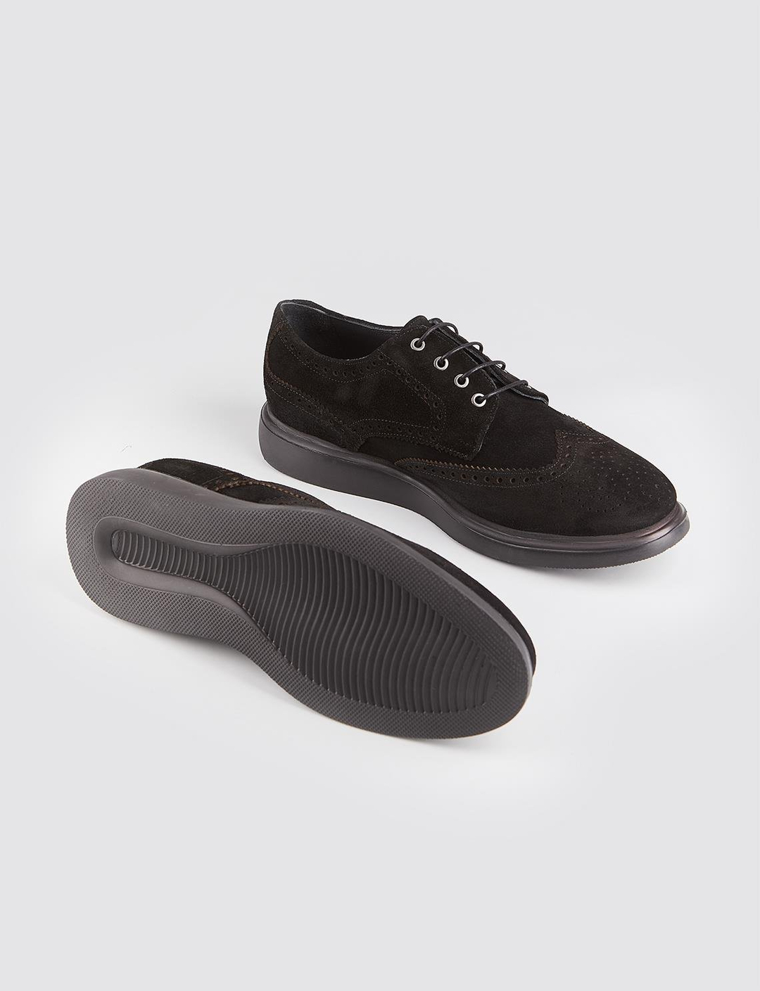 Eva Taban Hakiki Deri Siyah Süet Bağcıklı Erkek Günlük Ayakkabı