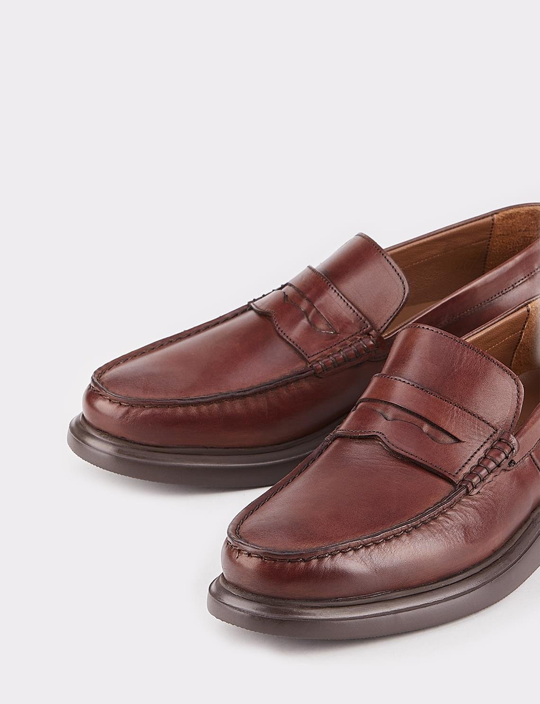 Men Brown Genuine Leather Penny Loafers