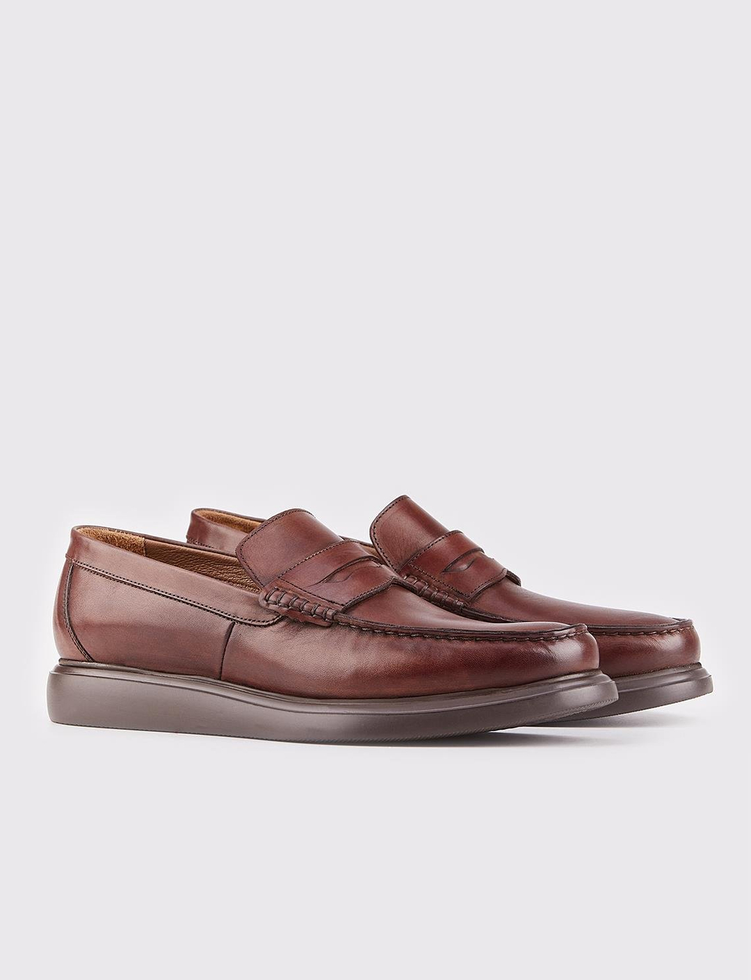 Men Brown Genuine Leather Penny Loafers