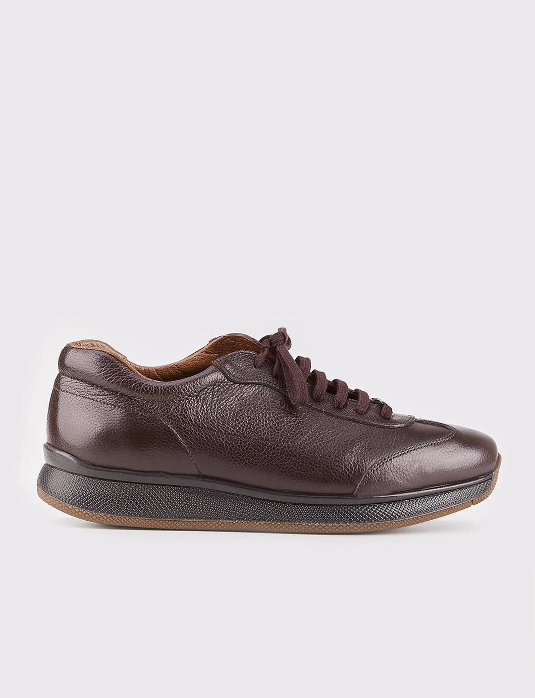 Men Brown Genuine Leather Lace Up Sneakers