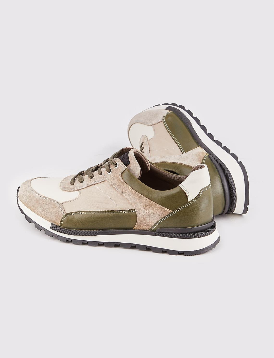 Hakiki Deri Bej Bağcıklı Erkek Spor Ayakkabı