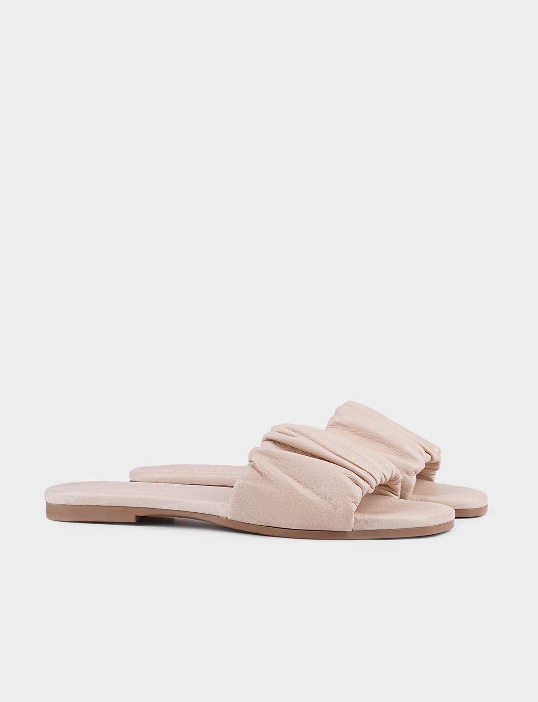 Women Beige Genuine Leather Slippers