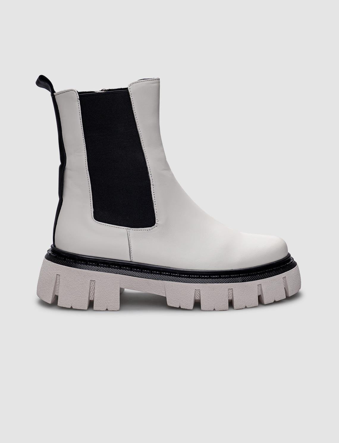 Hakiki Deri Beyaz Fermuarlı Kadın Günlük Bot