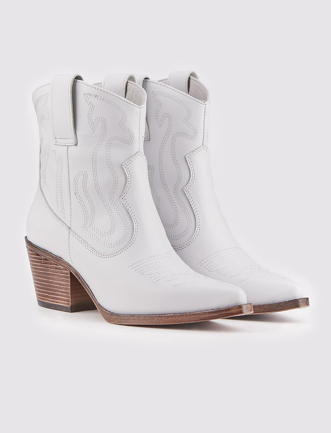 Hakiki Deri Beyaz Kadın Western Bot