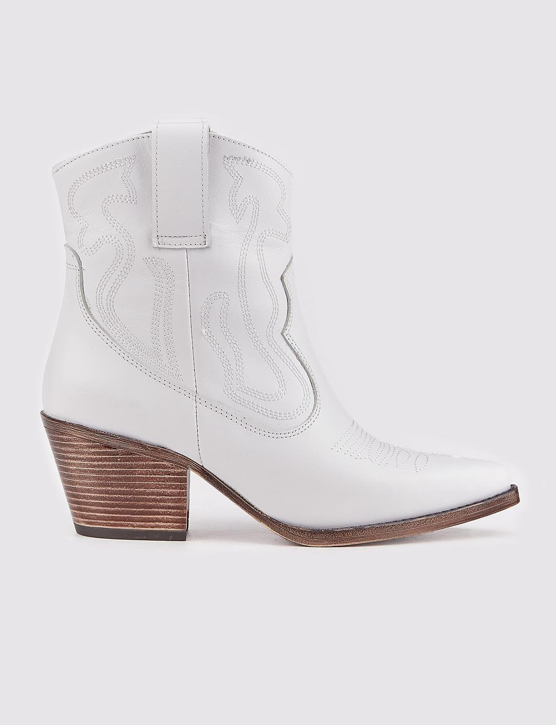 Hakiki Deri Beyaz Kadın Western Bot