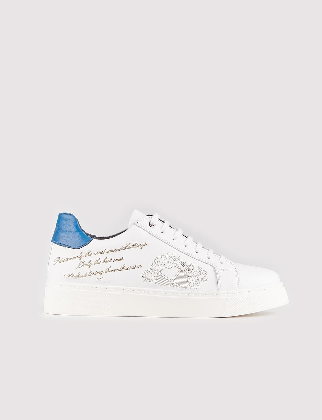 Men White Genuine Leather Low Top Skate Shoes