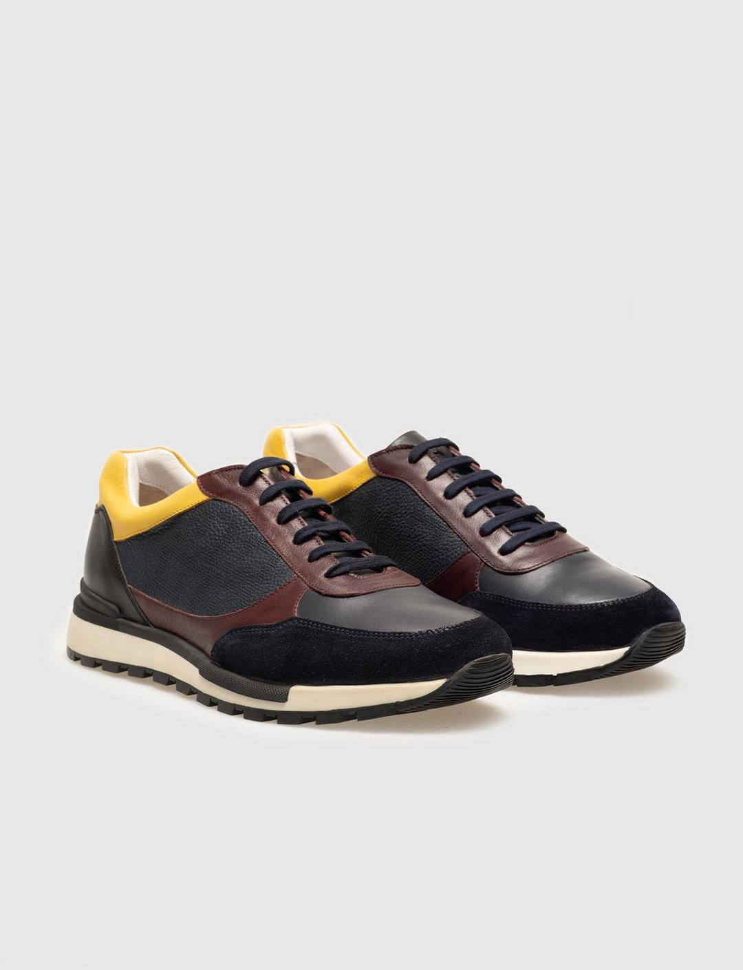 Men Burgundy Genuine Leather Lace Up Sneakers