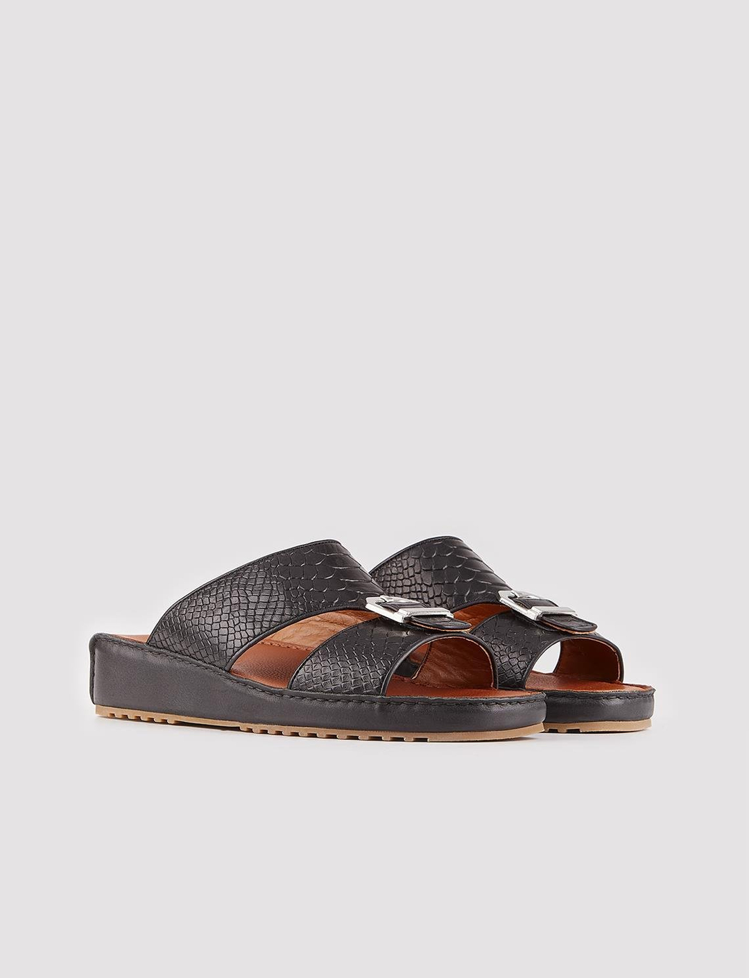 Hakiki Deri Çift Bantlı Siyah Erkek Terlik